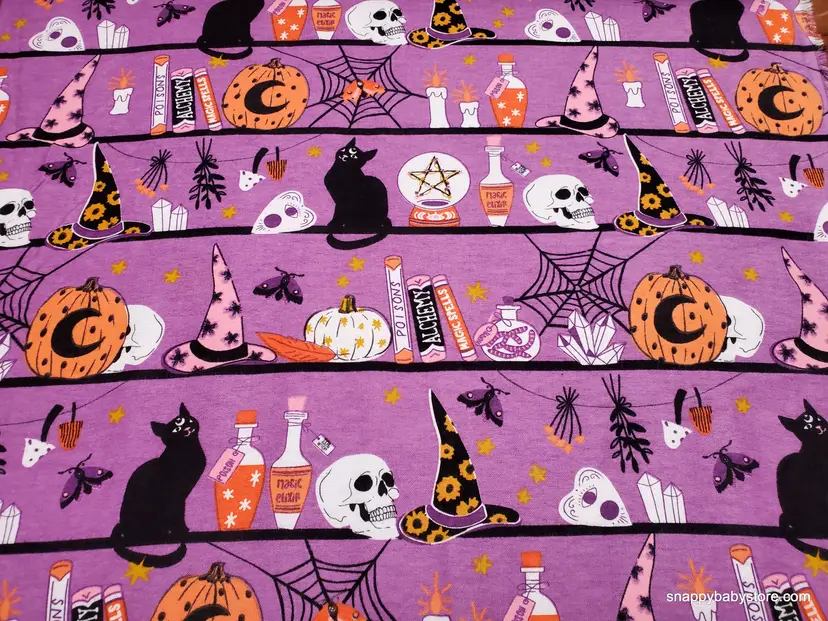 Witches Icons on Shelves Flannel Fabric Remnant - 100% Cotton - Choose Size - Soft Craft & Quilting Fabric