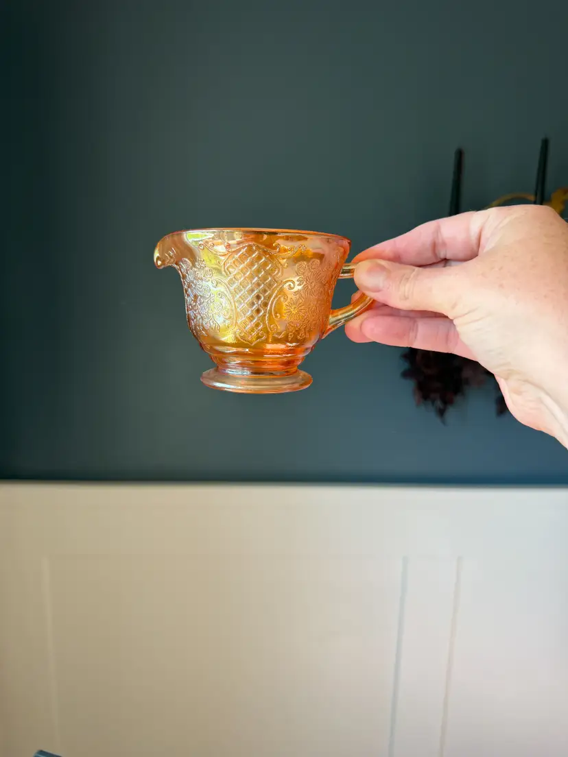 Federal Glass Normandie Marigold Bouquet & Lattice Creamer