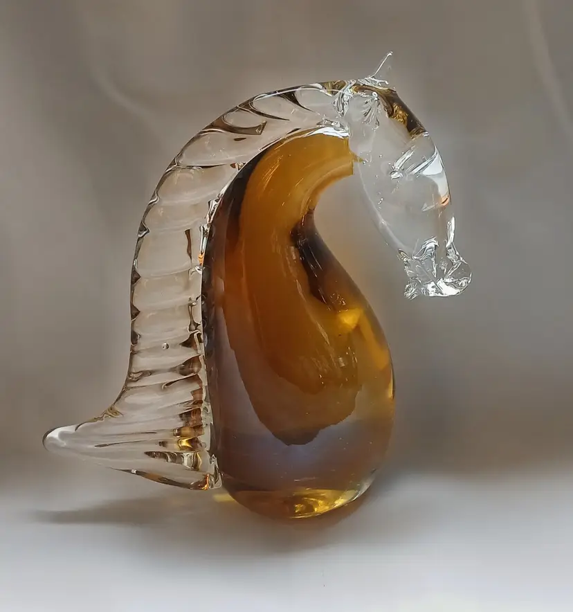 Murano style controlled bubble glass horse head sculpture