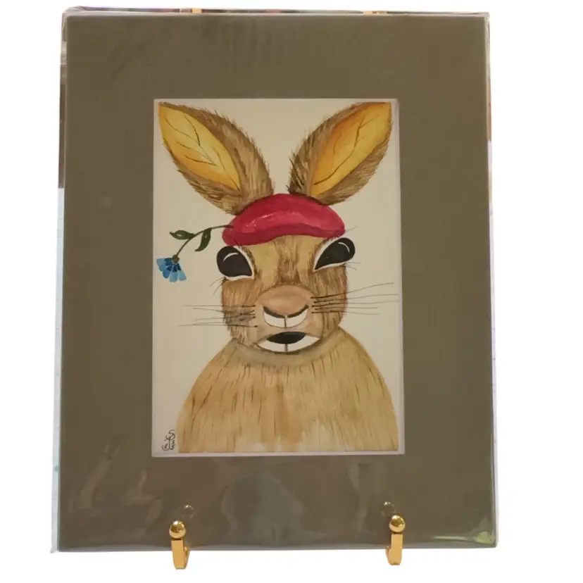 Original Bunny With Hat 5 X 7” In 8 X 10” Beige Matte