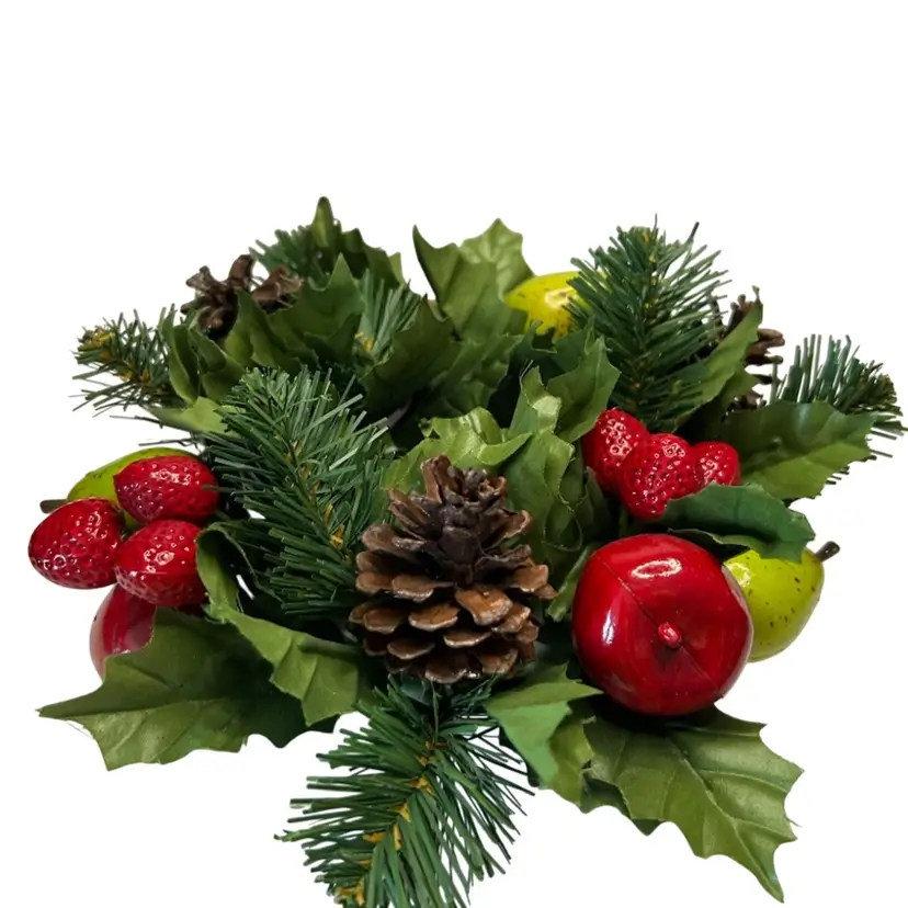 4” Candle Ring With Fruit, Pines And Greenery (has Been Cut) See Picture