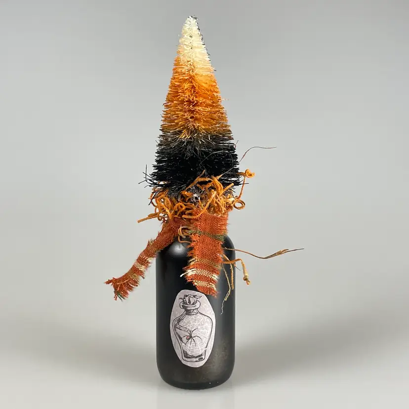Candy Cane Style Halloween Bottle Brush Tree in Glass Jar Fall Decor 6.75"