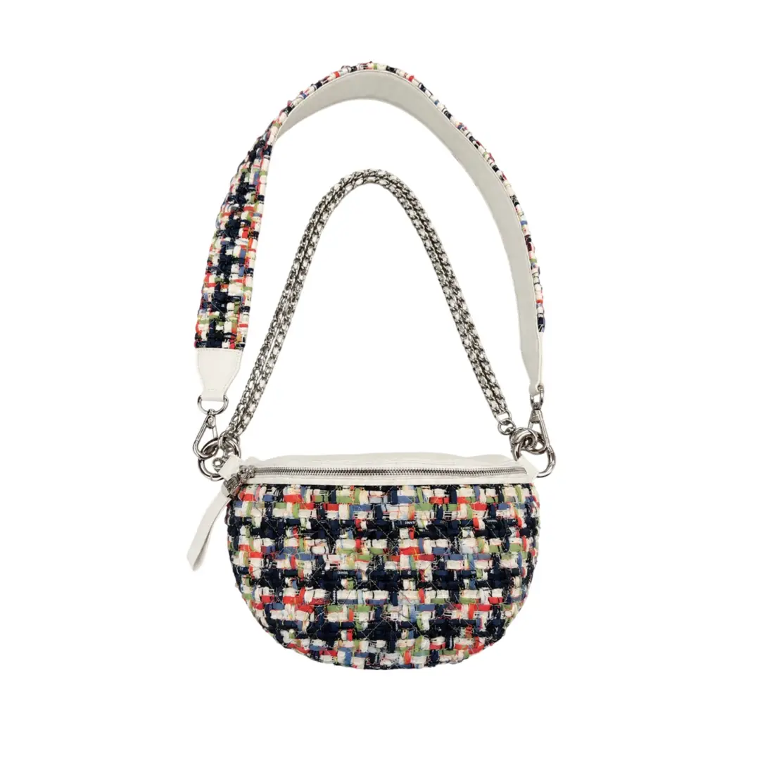 Chanel Multicolor Tweed and White Leather Convertible Waist / Crossbody Bag