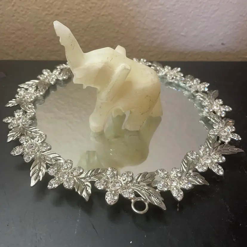 Gorgeous Carved Alabaster 3” Trunk Up Elephant Sculpture From Italy