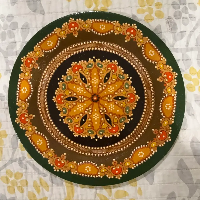 Eastern Europe Pyrography Hand Painted Wood Plate 12”
