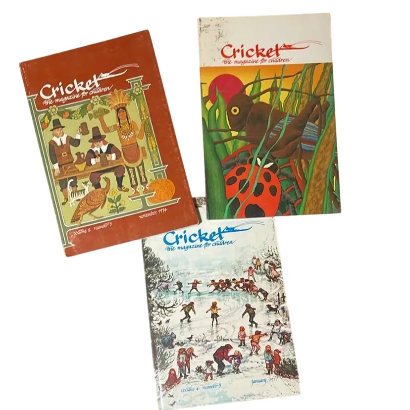 Vintage 1970s Lot of 3 - Cricket "The Magazine For Children" Vol 2 #3 (1974) & Vol 4, #5, #10 (1977)