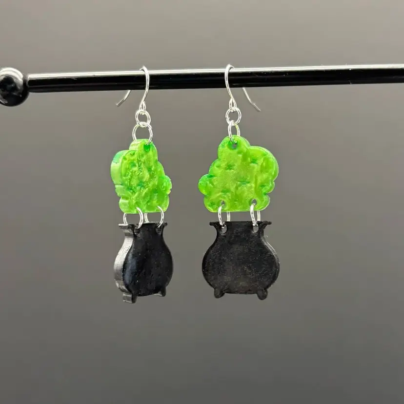 Green Smoke Cauldron Earrings - Made by Me