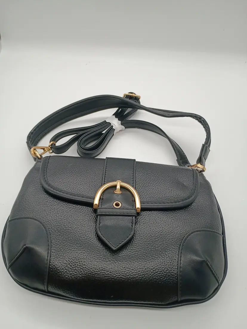Time & True Vegan Leather Black Saddle Bag Style Purse Cross Body.