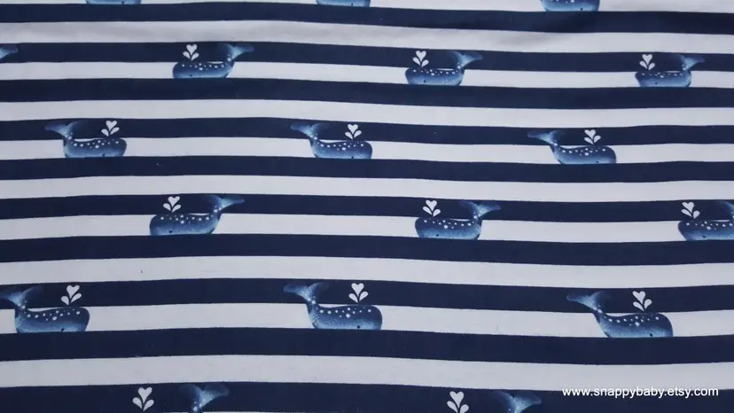 George Navy Stripe Whale Flannel Fabric Remnant - 100% Cotton - Choose Size - Soft Craft & Quilting Fabric