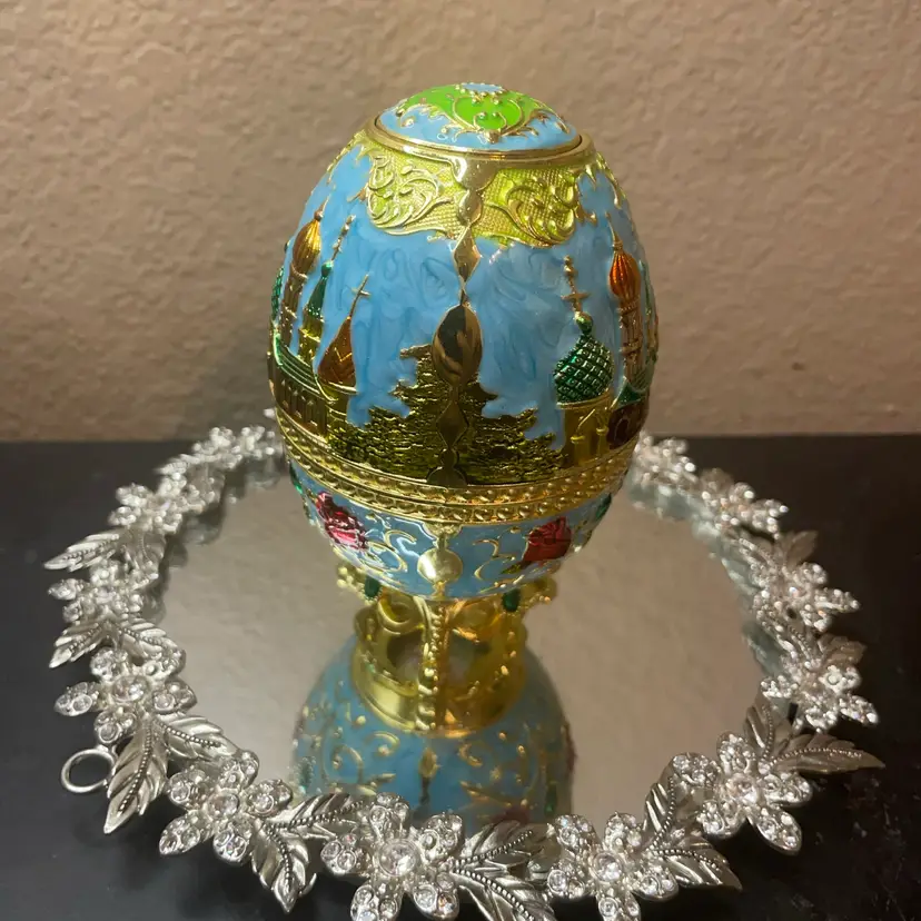 STUNNING Faberge Russia 6" Tooth Pick Holder Egg Figurine.