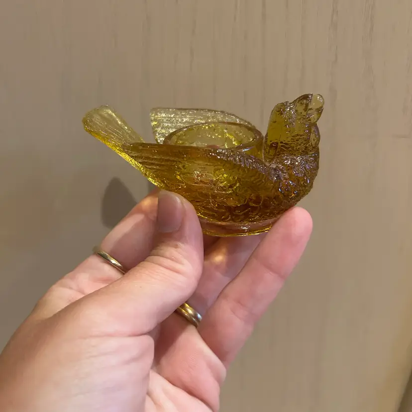 Amber Glass Bird Salt Cellar