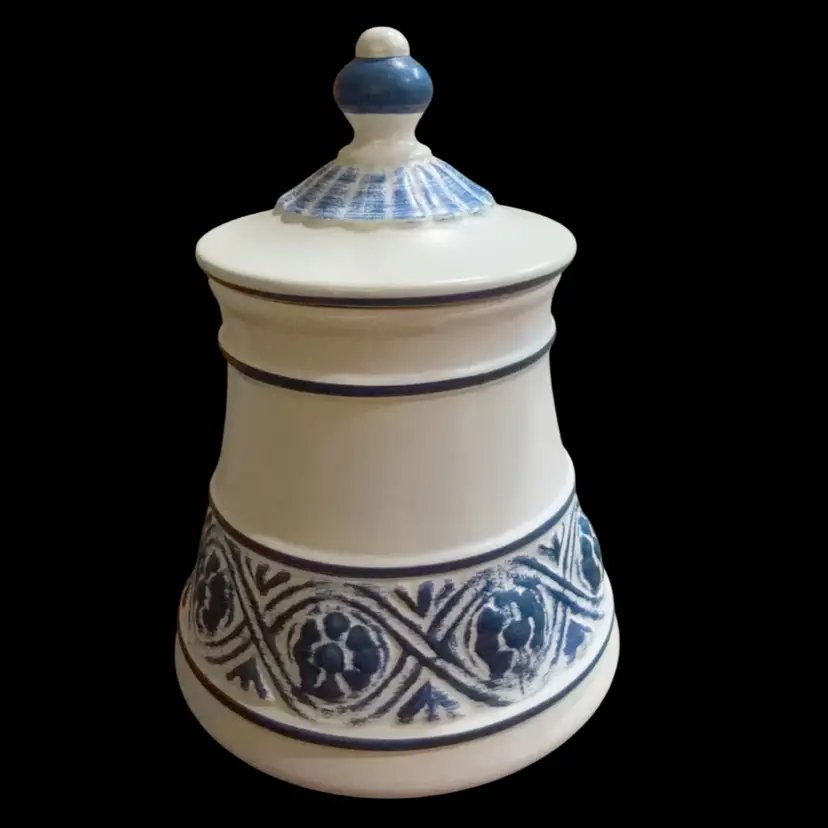 Haeger “Morocco” Pottery Canister/ Cookie Jar -Blue White MCM- 10”