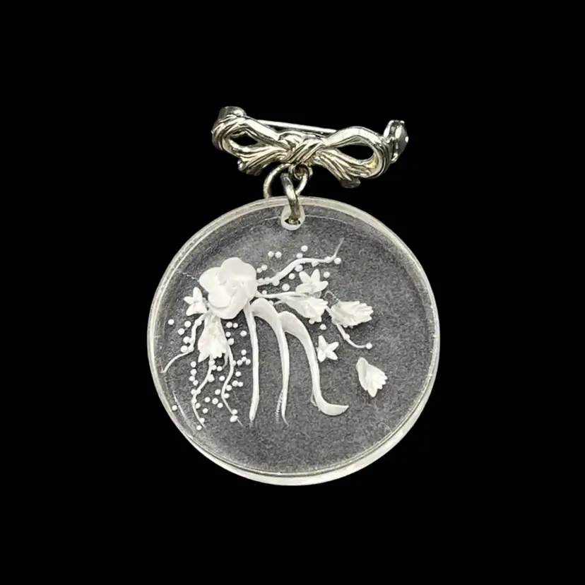 Vintage Reverse Carved Lucite Dangle Brooch