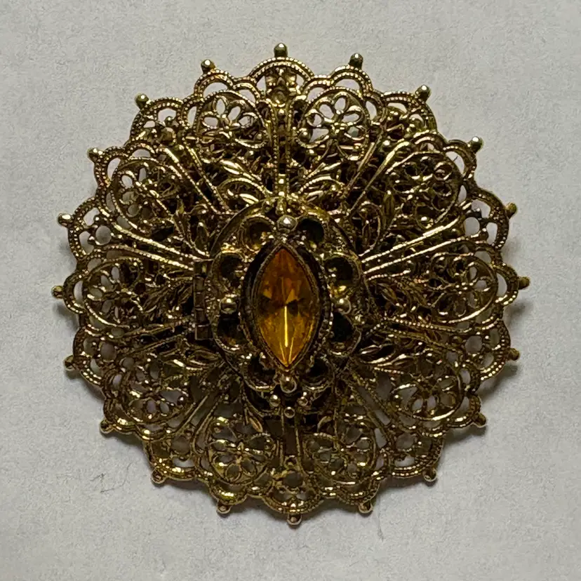 Vintage Brooches And Pendant Duo On Chain