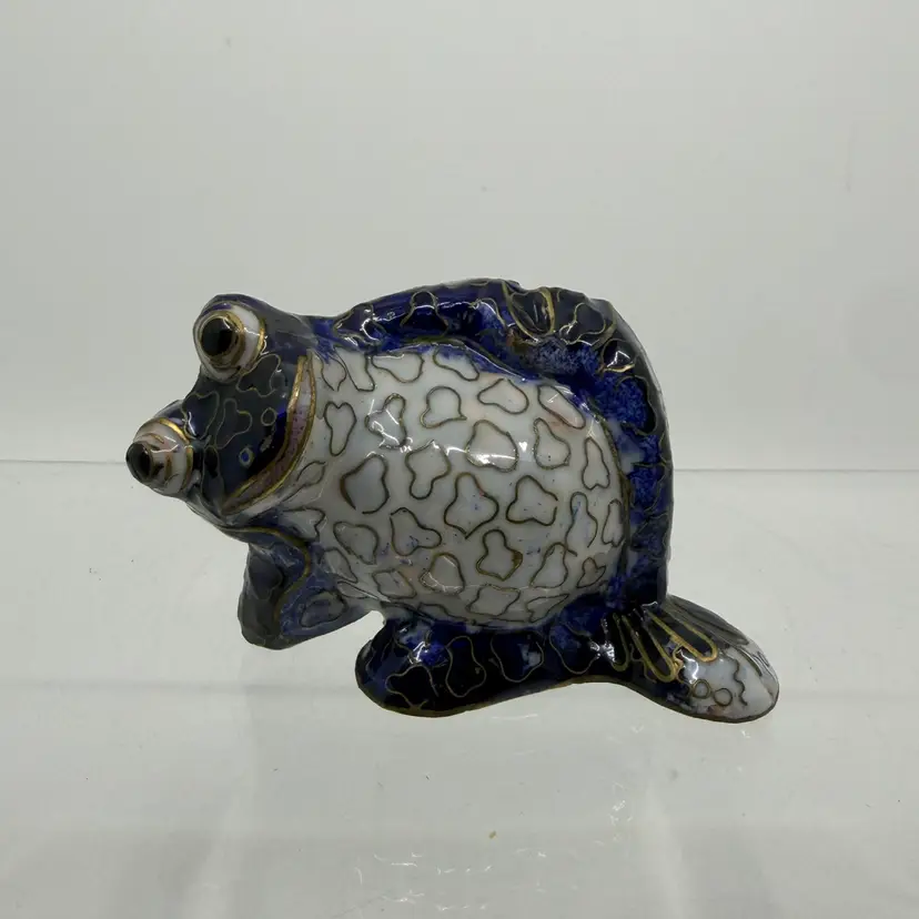 Vintage Chinese Cloisonné Blue White Gold Frog Figurine Read More