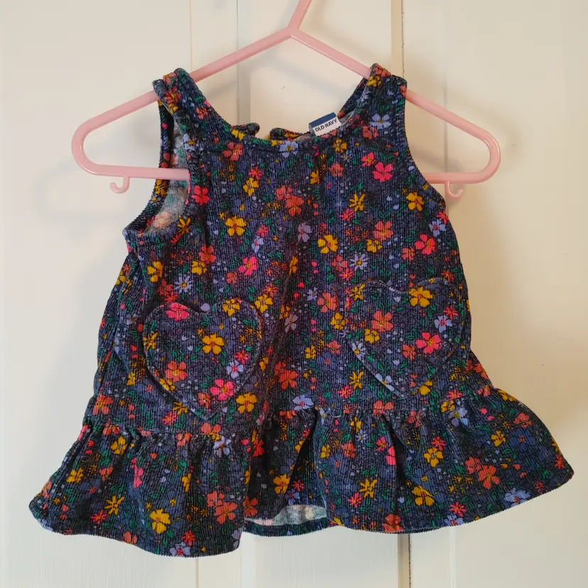 Kids- Brand: Old Navy. Size 0-3 months. Floral corduroy dress. Material: 100% cotton. No callouts.