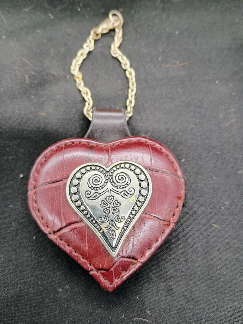 Brighton Leather Heart Shaped Key Chain / Bag Charm with Mini Photo Holder Burgundy.