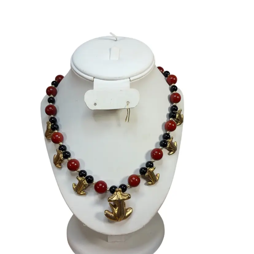 Artisan Bakelite pre-Columbian Revival Frog Necklace
