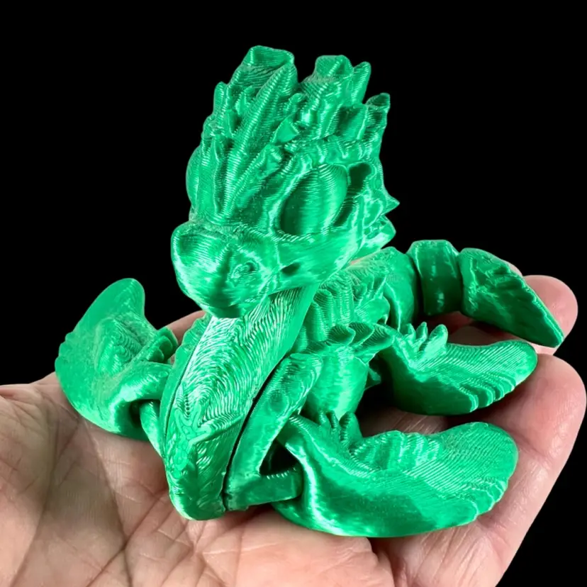 Green Loch Ness 2-1/2” H  Nessie Dragon 3D Printed Articulated Fidget Toy – Posable Fantasy Figurine