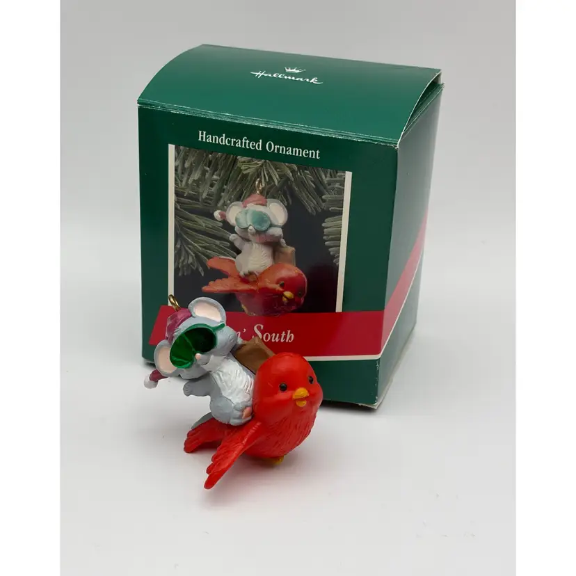 Vintage 1989 Hallmark "Going South" Mouse on Bird Christmas Ornament