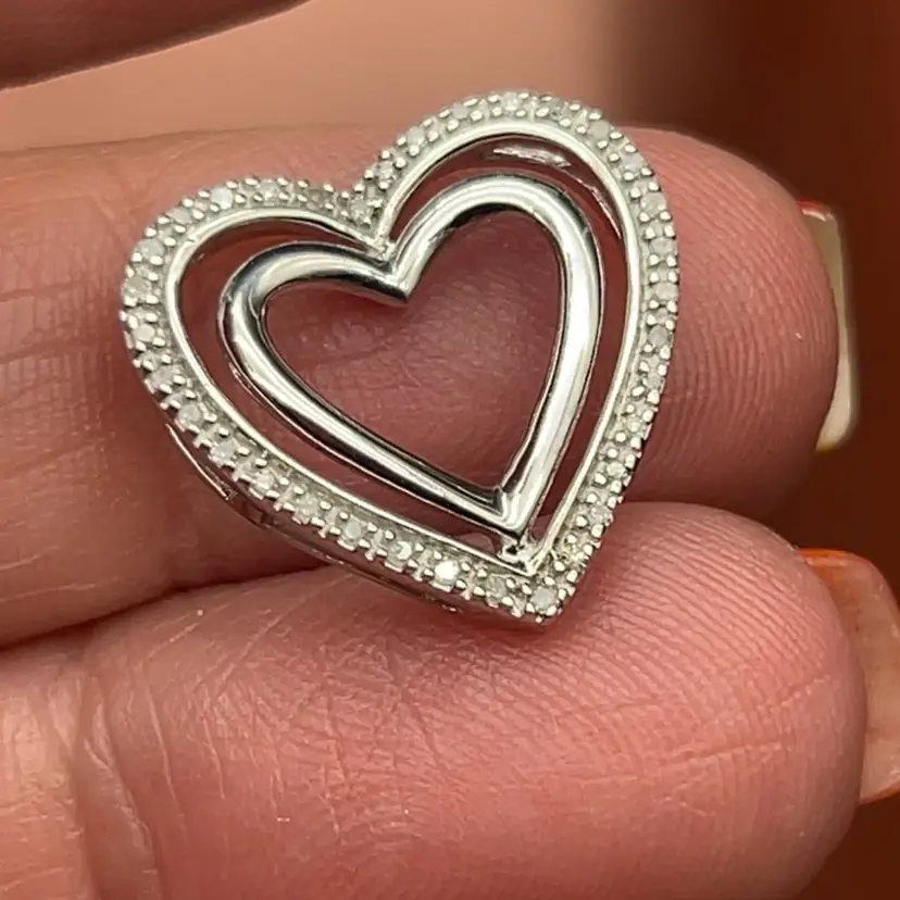 Sterling Silver 925 Open Heart Pendant Diamond/Moissanite Tested Accent Stones
