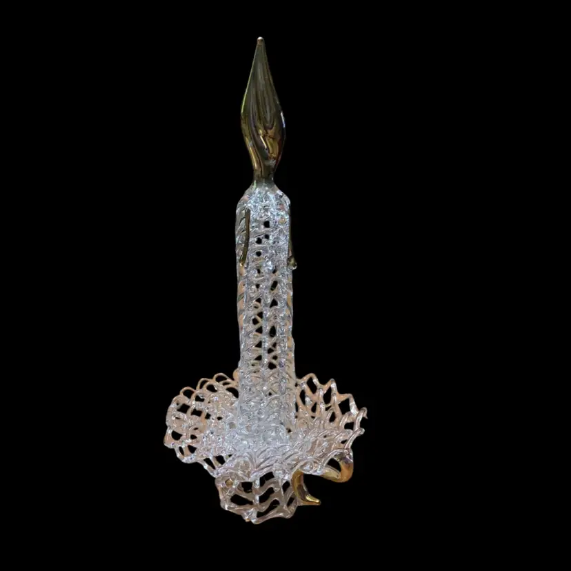 22. VTG Spun Glass Christmas Candle w/Gold Accents Beautiful