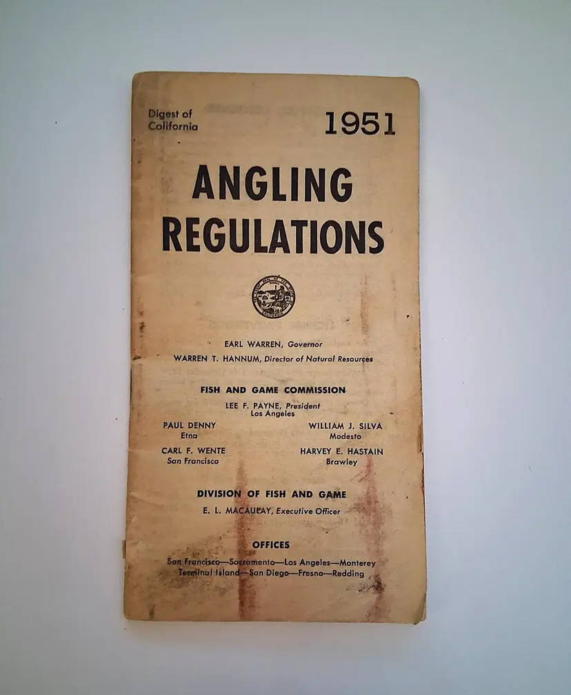 Vintage 1951 California Angling Regulations Booklet - Earl Warren