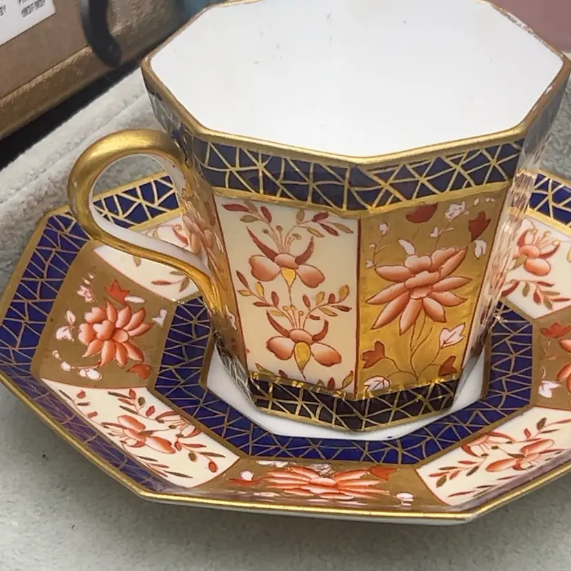 #01 Vintage Wedgwood Imari Octagonal Cup & Saucer Cobalt Blue Gold Floral Y1817