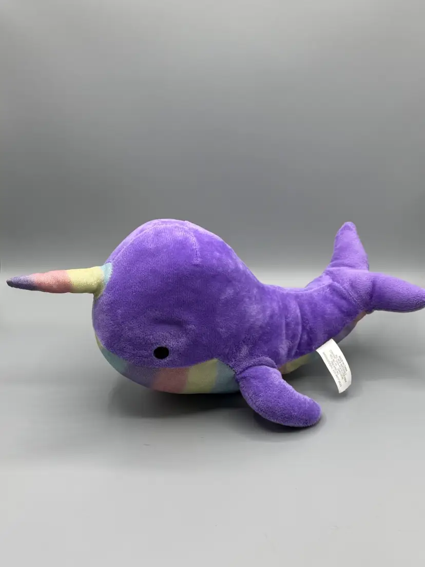 Purple Narwhal Plush Toy with Rainbow Accentso