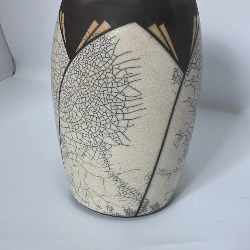 Studio Pottery Crackle Vase Signed Deb Monaghan Gray & White