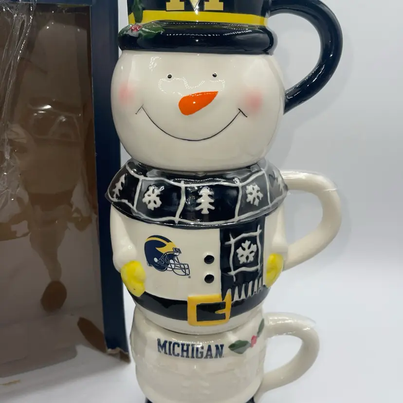 University Of Michigan Wolverines Snowman Painted Mug Set 3-Piece Memory Company