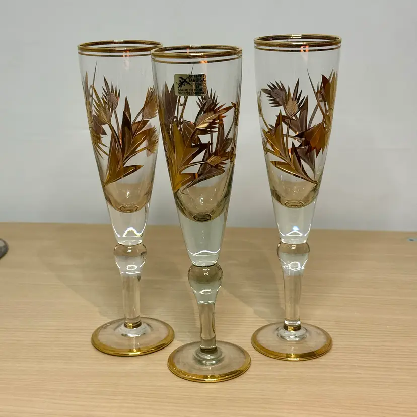 Vintage Artesania Tabuisa Gold Accent Champagne Flutes (Peru) Set/3