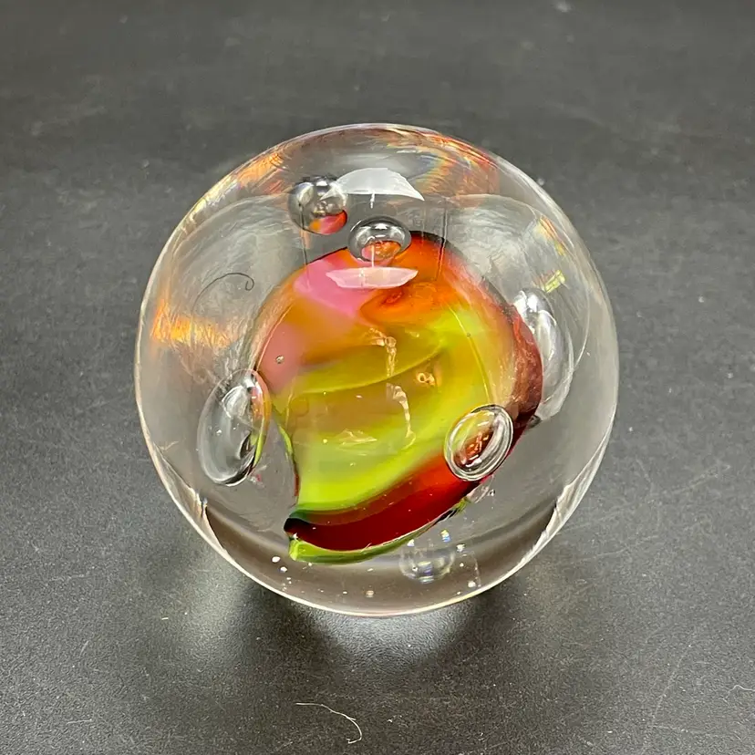 Adam Jablonski Paperweight Pink Green Burgandy Swirl Controlled Bubbles Signed