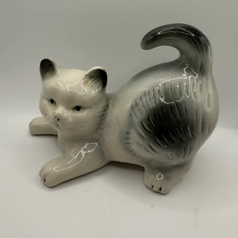 Grey, Black And White Kitty Ceramic