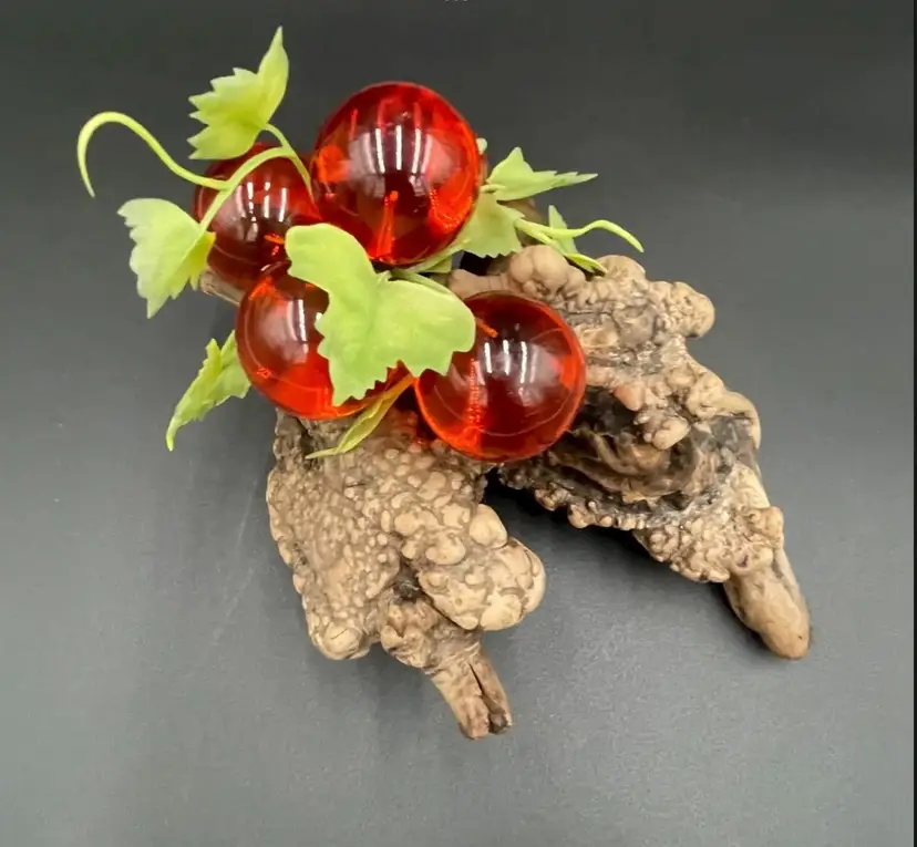 Vintage MCM Amber/Orange Grape Cluster on Driftwood