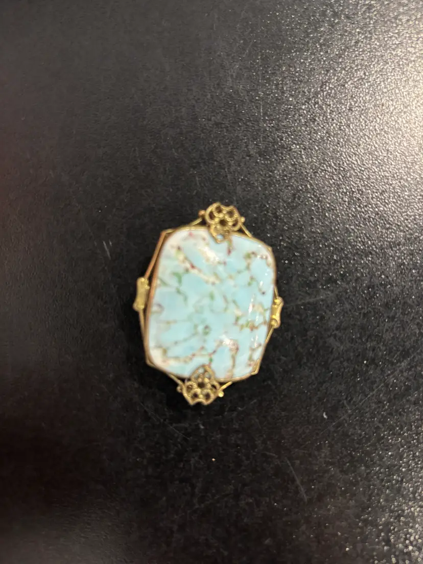 Vintage South Western Turquoise Coral silver tone brooch