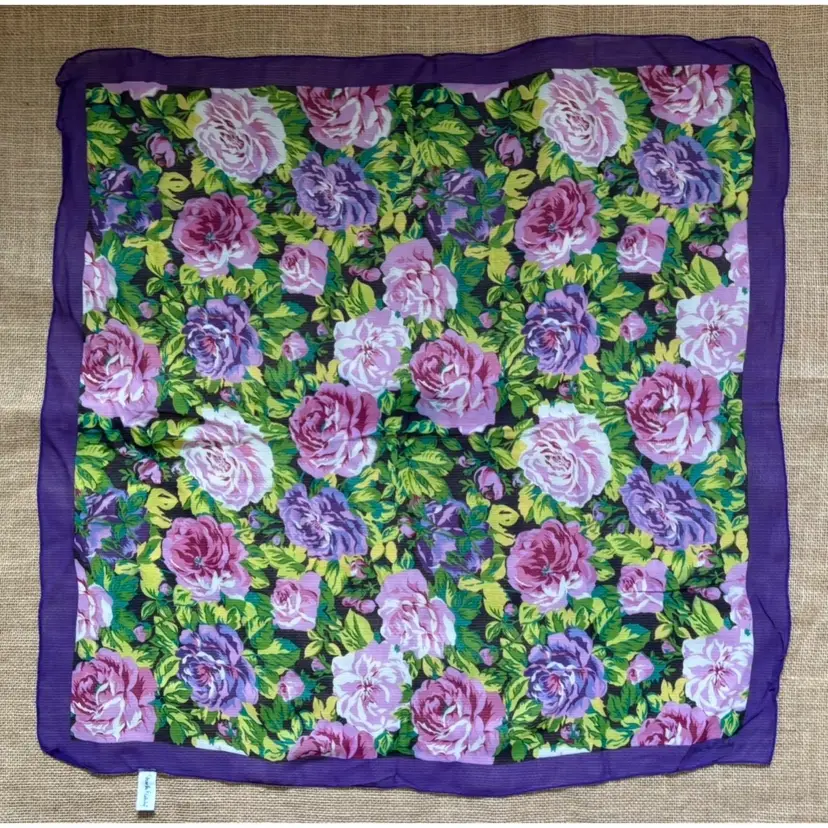 Vintage Diane Von Furstenberg Purple Floral Silk Scarf Quiet Luxury Festival