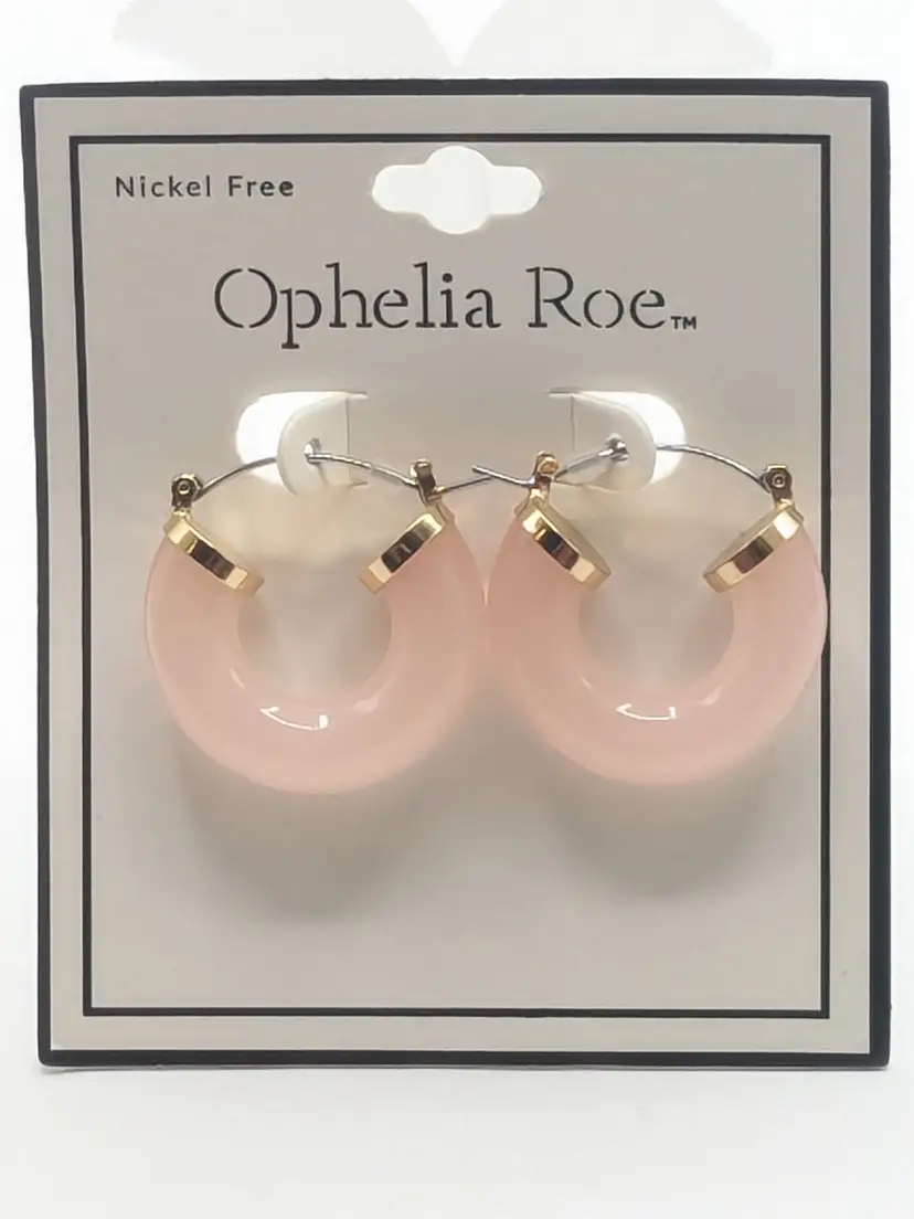 Ophelia Roe Gold Tone Pink Acrylic Hoop Pierced Earrings NWT