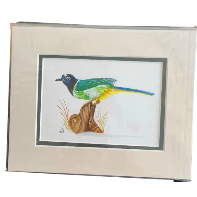 Original Watercolor Bird On Stump 5 X 7” In 8 X 10” Cream Matte