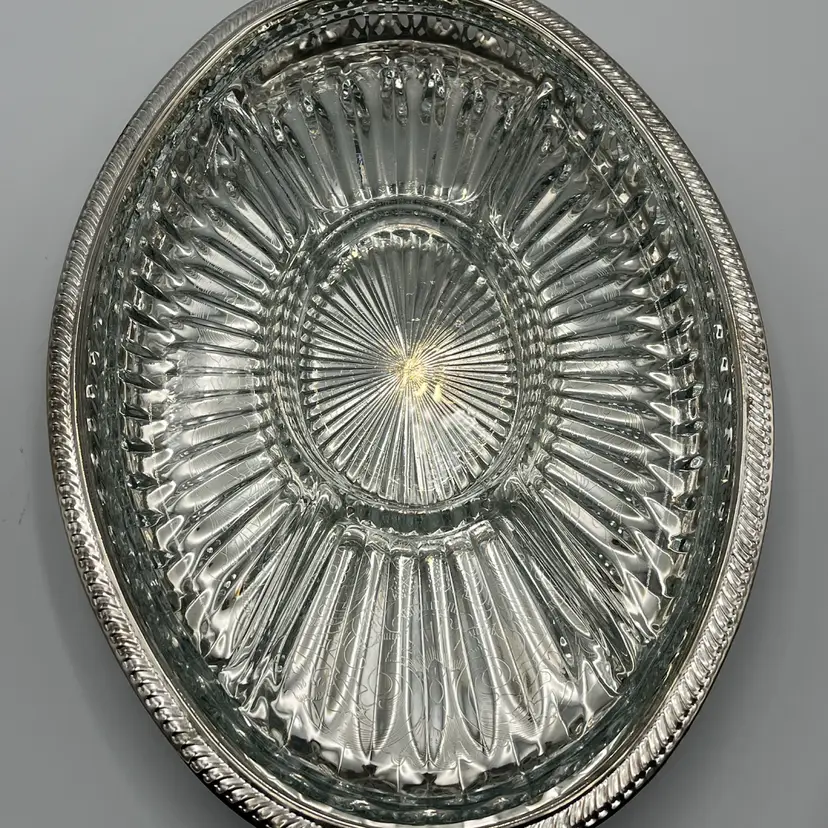 5- Section Relish Tray- Silver-Plated & Crystal