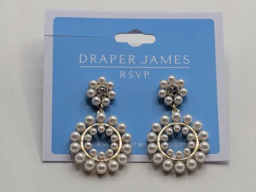 Draper James RSVP Faux Pearl and Crystal Drop Gold Tone Earrings NWT