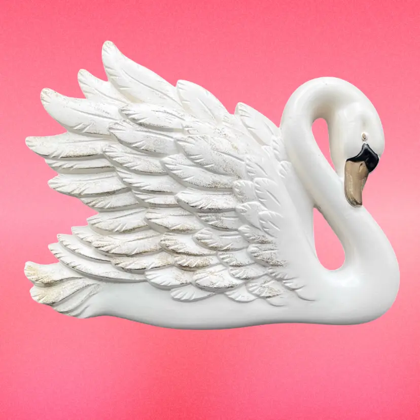 #146B Vintage 1968 Miller Studios Chalkware Swan With Gold And Black Accents Excellent Condition