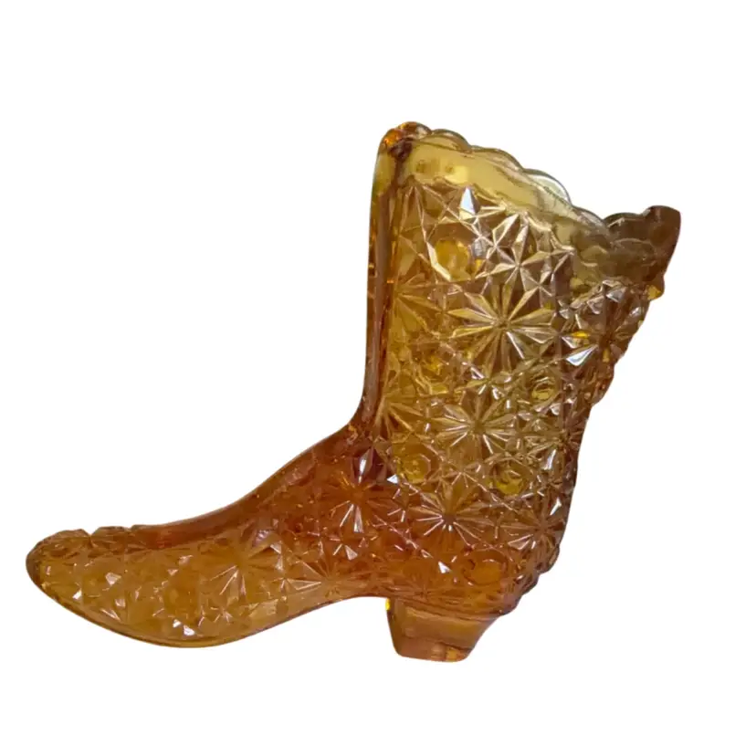 Fenton Amber Glass Boot Button & Daisy Pattern 4”
