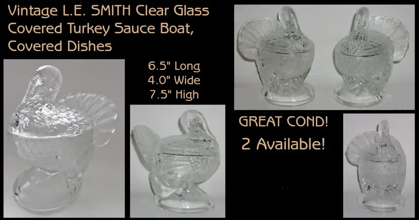 Vintage LE Smith Clear Covered Turkey Cranberry/Gravy/Candy Dish