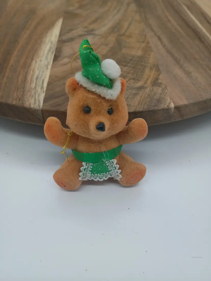 #01 Vintage Blow Mold Flocked Plastic Teddy Bear Ornament