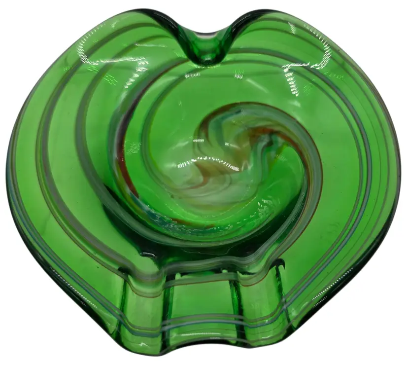 VINTAGE GREEEN SWIRL MURANO STYLE ASHTRAY TRINKET DISH