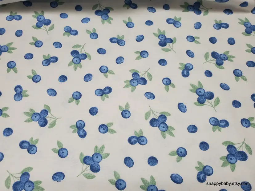Tossed Fruit Blueberries on White Flannel Fabric Remnant - 100% Cotton - Choose Size - Soft Craft & Quilting Fabric