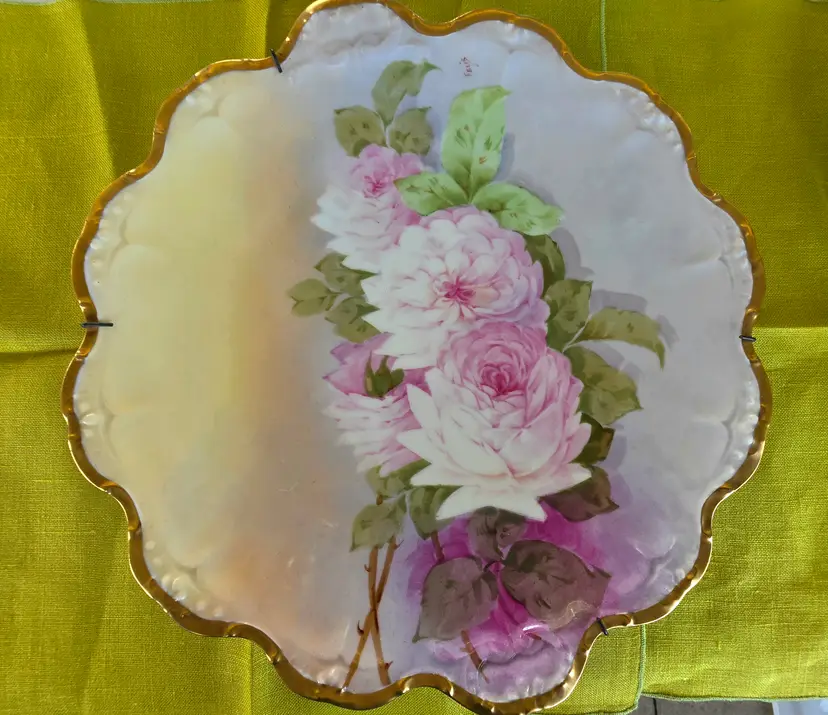 Antique Limoge Cabbage Rose Porcelain Plate Signed Felix Backstamped