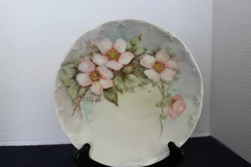 Vntg. Bareuther Waldsassen Germany H.P. 221 Decorative Dogwood Plate, Signed 8”