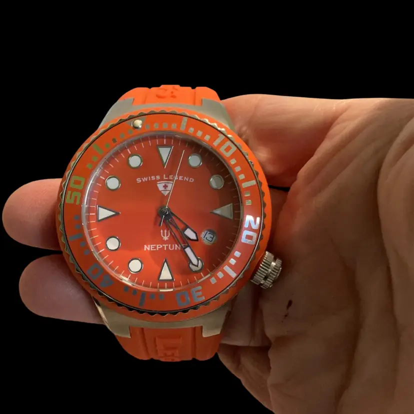 Swiss Legend Neptune Wide Orange Band Wristwatch. Model # SL 11044D - 06 Dive Style Wristwatch. Needs Battery!!! Unisex